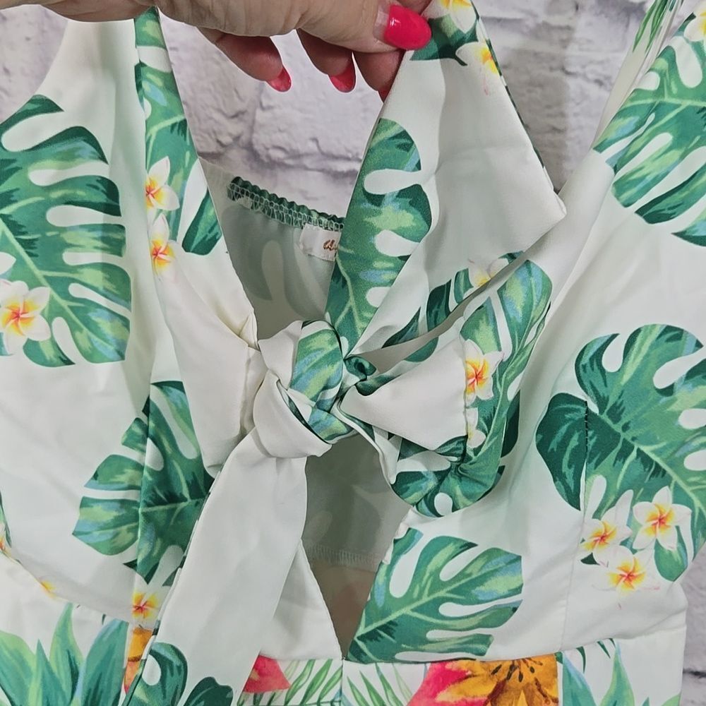 Tropical Floral Pineapple Romper Cutout Bow Tie Summer Playsuit Buckle Euro Glam - Picture 6 of 15
